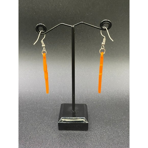 Orange Plastic Lightning Bolts Earrings - Picture 4 of 5